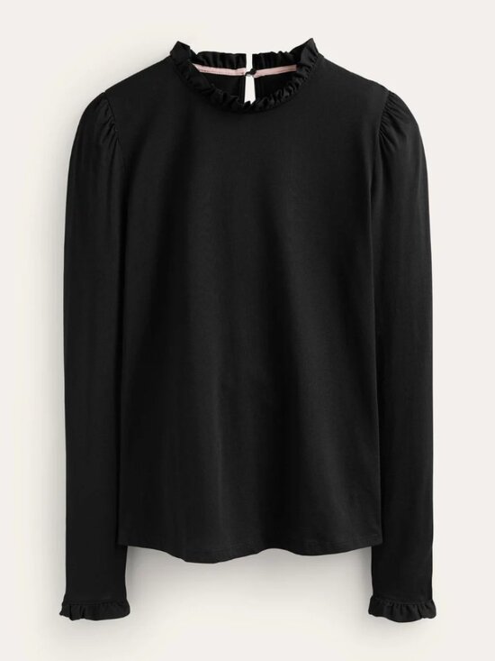 Boden Tops - Boden Supersoft Frill Detail Top Long Sleeve Slim Fit Cotton Modal